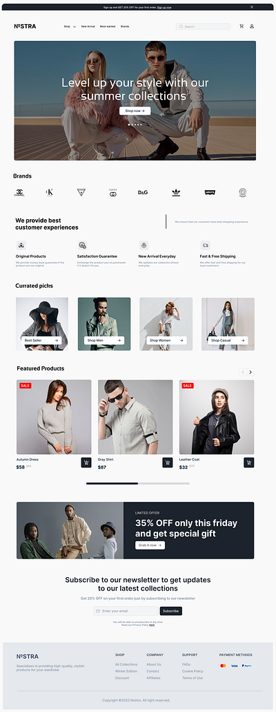 Nostra - a shopping website clothing website ecom graphic design light theme ui website design