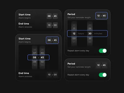 Experimenting with "Time Editor" - Dark mode dark mode dark theme editor figma ios picker time editor time picker wheel wheelpicker widgets