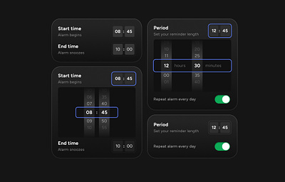 Experimenting with "Time Editor" - Dark mode dark mode dark theme editor figma ios picker time editor time picker wheel wheelpicker widgets