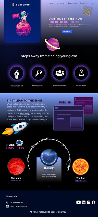 SpaceHub - Space news website beautiful dark dark mode dark theme elegent graphic design news space ui universe