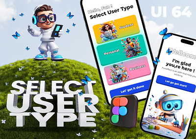 UI 64_Select user type 3d 3d surrealism ai app dailyui figma learning light mode mobile ui ui 64