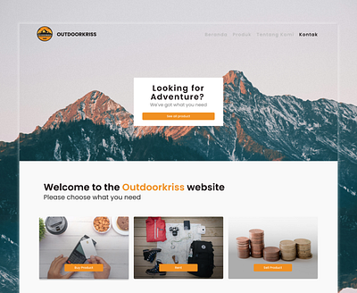 Outdoor Equipment Website advanture apparel backpacking camping equipment gear hiking home page kits landing page marketplace outdoor shop store survival tactical tent ui ux webstore
