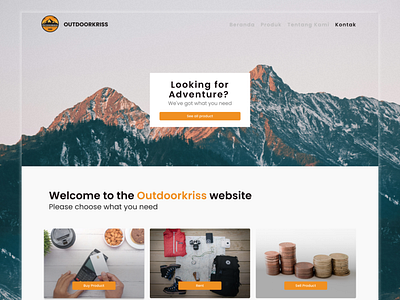 Outdoor Equipment Website advanture apparel backpacking camping equipment gear hiking home page kits landing page marketplace outdoor shop store survival tactical tent ui ux webstore