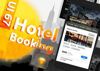 UI 67_Hotel Booking app booking dailyui hotel hotel booking light mode mobile phone sketch ui ui 67 yellow