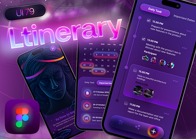 UI 79_Itinerary 3d surrealism app dailyui figma glow itinerary mobile phone ui ui 79