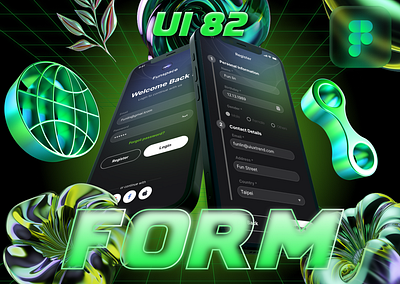 UI 82_Form 3d surrealism app dailyui dark mode design trend 2024 figma form future green mobile phone ui ui 82