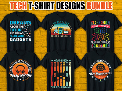 Technology T-shirt Designs Bundle apparel design cloths custom t shirt design game design gaming gaming shirt joystick merch merchandise t shirt t shirt design t shirts tech logo tech t shirt technology technology shirt typography typography t shirt web design web devolopment