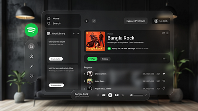 🍏 Apple Vision Pro (Spotify App UI redesign) animation apple vision pro redesign spatial ui spotify app ui uiux