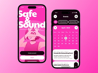 Social App for Female Professionals in Music app design barbie bold hot pink interface ios mobile networking pink product design social ui