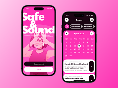 Social App for Female Professionals in Music app design barbie bold hot pink interface ios mobile networking pink product design social ui