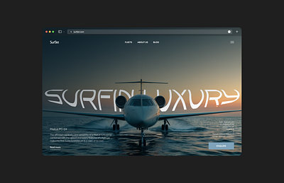 SurfJet Landing Page airplane aviation branding concept design landing page ui ux website website design