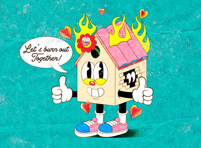 Let's burn out together! 1930 1930s burn cartoon character home house illustration old cartoon old school vintage