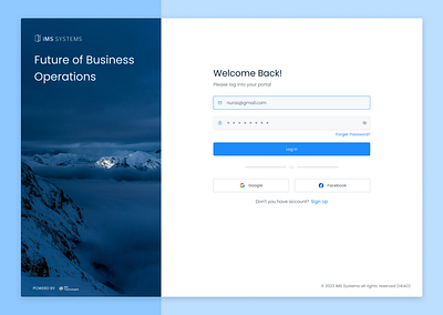 Log in page - iMS Systems account design log in login on boarding password password creation portal profile register saas sign in sign up signin signup ui user flow ux web application web portal
