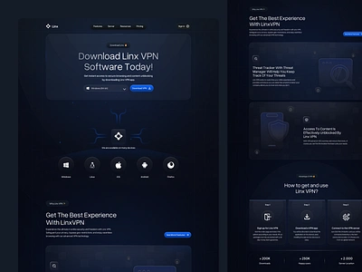 Linx - VPN Download Page ⬇️ cyber security dark dark landing download download page landing page linier privacy proxy saas saas product secure server ui vpn vpn website web web design