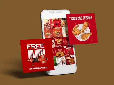 Social Media Posts for Fried chicken branding graphic design logo poster socail media