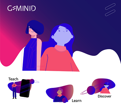 Set of illustrations for the start up Geminid's website. artwork branding design digital artist discover illustration illustration art innovation learn start up storytelling teach uiux vector visual content website