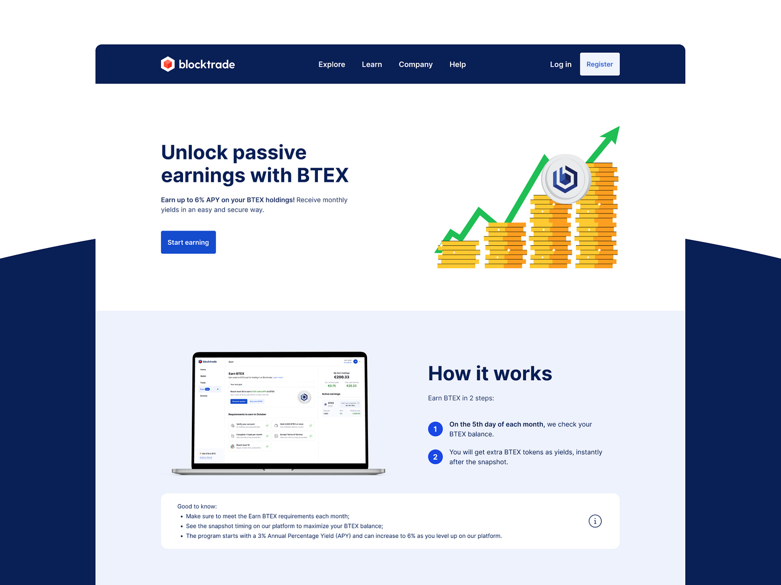 UI/UX Blocktrade Earn, landing page Gritsai by Gregor