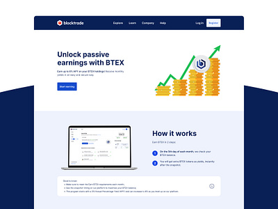 UI/UX - Blocktrade Earn, landing page - Georg Gritsai btex design earn landing page ui ux