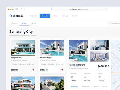 Tentrem - Real Estate Dashboard agency apartment architecture clean clean ui design home house marketplace modern property real estate real estate dashboard real estate website residence room ui uiux villa website design