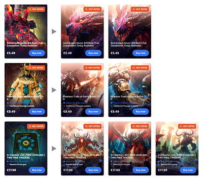 GETBOOST.GG product cards redesign with no website changes boost cards d2 fanart gaming leveling poster redesign rpg service wow