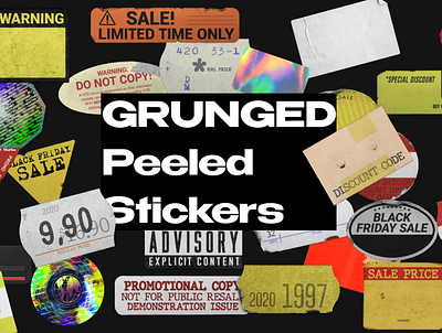GRUNGED peeled stickers FREE asstes collection design free free assets free collection free design graphic design pack sticker pack stickers