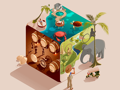 Travel Dice '24 🎲 animals beach conceptual dice holiday isometric landcape rainforest travel tropical wine cellar wine tour