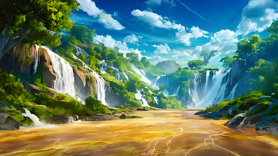 Breathtaking waterfalls in a serene landscape rocks