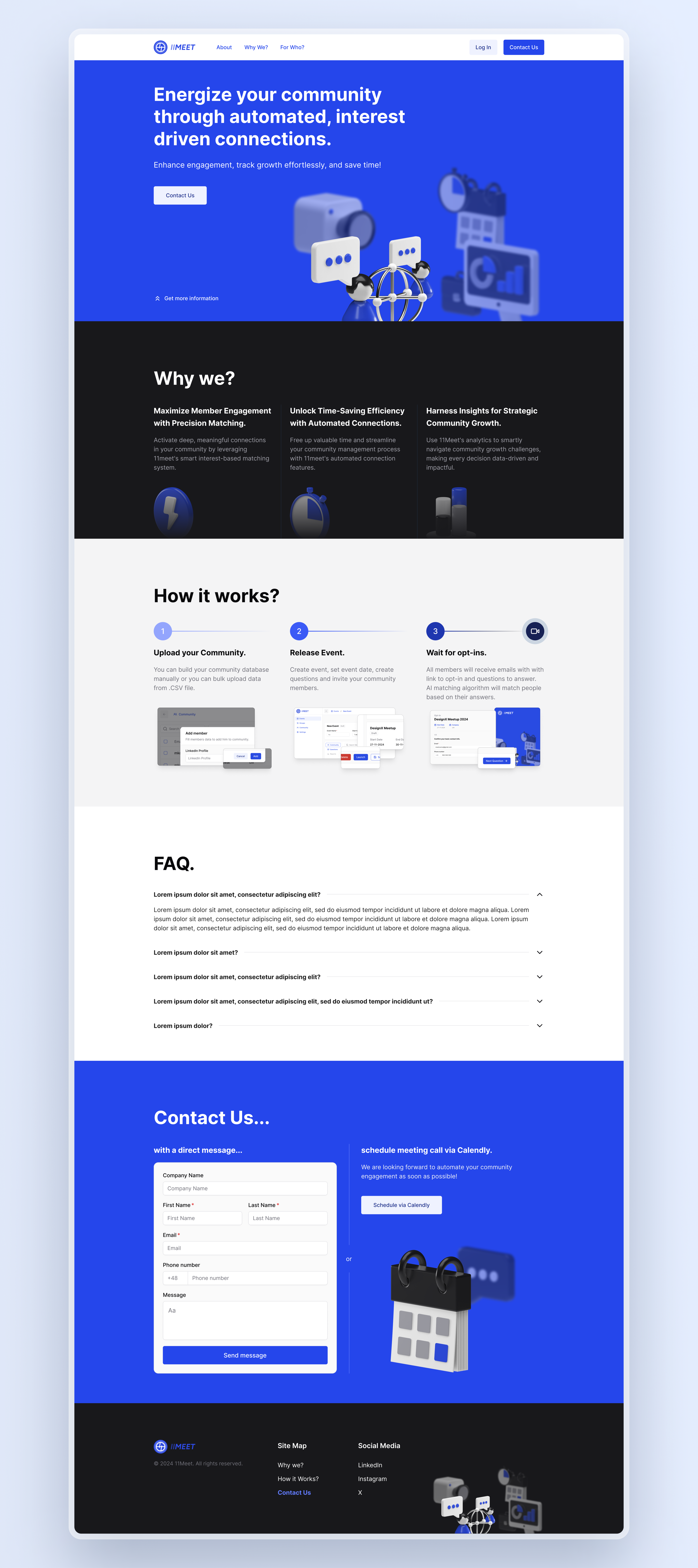 11Meet - Landing Page 11meet app branding call community event hero landing making match matchmaking meeting page product schedule section startup ui video web