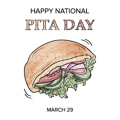 Square banner for National Pita Day March 29 with watercolor fastfood graphic design sandwich