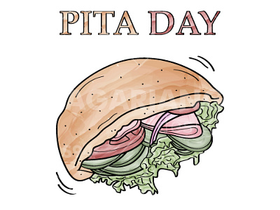 Square banner for National Pita Day March 29 with watercolor fastfood graphic design sandwich