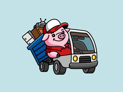 Junk Removal Logo brand branding car cartoon logo cool logo driver fun logo identity illustrative logo junk logo junk removal logo mascot logo pig pig character pig logo pig mascot piggy logo playful logo truck