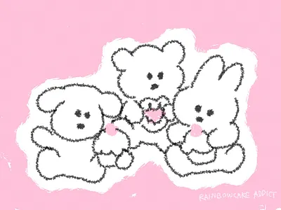 Come and join me animal bear behappy cakes character cutedesign dog drawing editorial handdrawn happy illustration kawaii loneliness mentalhealth mentalillness pink rabbit