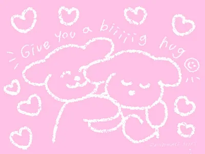 Give you a biiiiig hug character cutedesign digitaldrawing dog drawing handdrawn heart hug illustration kawaii makeyousmile mentalhealth mentalwellbeing pink smile