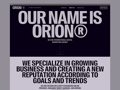 Orion Mobile Agency agency bold che crypto identity interaction marketing mobile roi seo typo typography ui ux valery che web