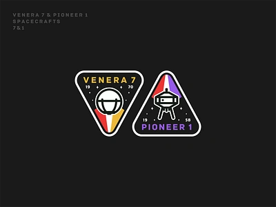 Spacecraft badge branding design graphic design icon icon set illustration nasa patch pioneer 1 satelite sonda space space mission space x sputnik stars universe vector venera 7