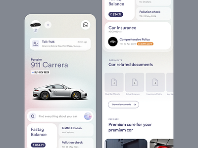 Car owners concept app car cards documents expense fastag garage ios landing mobile services ui ux