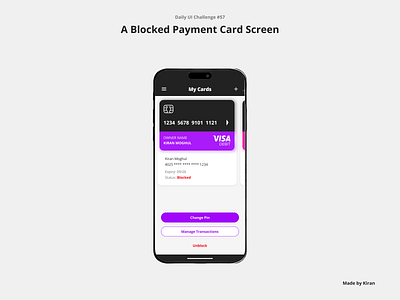 Daily UI Challenge #57 banking block card cards credit card debit card design finance fintech mobile design payment ui uichallenge unblock ux uxdesigner uxui