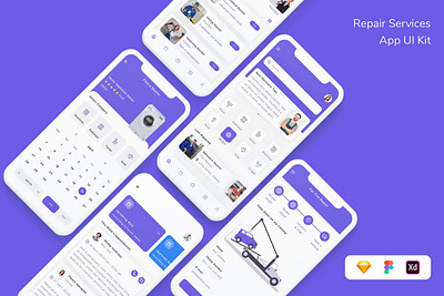 Repair Services App UI Kit auto autorepair household appliances machine machinerepair repair repair services app ui kit service