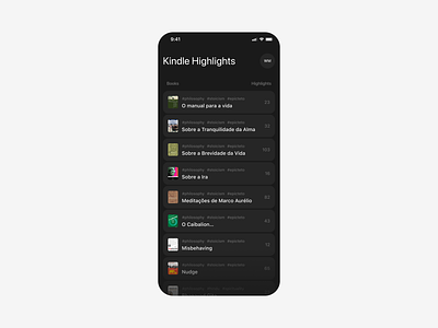 Kindle Highlights app card list dark dark theme kindle kindle highlights list card mobile app ui ui design