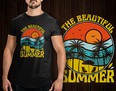 THE BEAUTIFUL SUMMER VINTAGE T-SHIRT DESIGN adventure beach beach party beach time beach vacation beautiful summer clothing illustration outdoor summer summer paradise summer party summer surfing summer t shirt summer time summer vacation sunset surfing travel wave