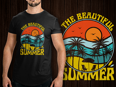 THE BEAUTIFUL SUMMER VINTAGE T-SHIRT DESIGN adventure beach beach party beach time beach vacation beautiful summer clothing illustration outdoor summer summer paradise summer party summer surfing summer t shirt summer time summer vacation sunset surfing travel wave