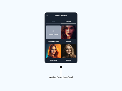 UI Card for Selecting Avatar ai app design avatar generative ai mobile app ui ui deisgn uiux ux ux design