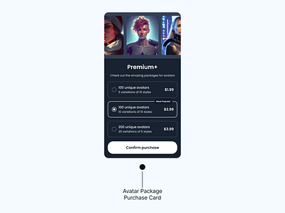 UI Card for Avatar Packages ai app design avatar generative ai mobile app premium ui ui design uiux ux