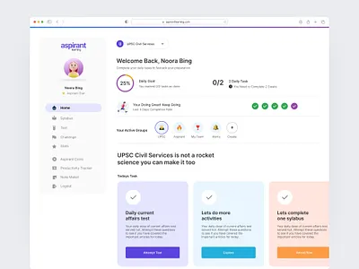 Students Dashboard - Aspirant Learning dashboard landingpage learning student ui ux webdesign website