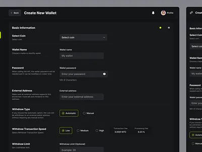 Crypto Payment Gateway Dashboard create wallet crypto crypto dashboard crypto gateway crypto payment darkmode dashboard dashboard design form panel responsive responsive dashboard settings sidebar ui uidesign uidesigner uiux
