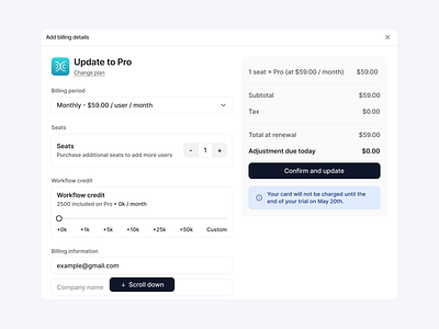 Billing Details | Light ☀️ add billing details attio billing billing details billing details page billing form billing info billing information billing invoice billing period billing widget checkout checkout form crm design projects payment details payment method payment screen sergushkin ux