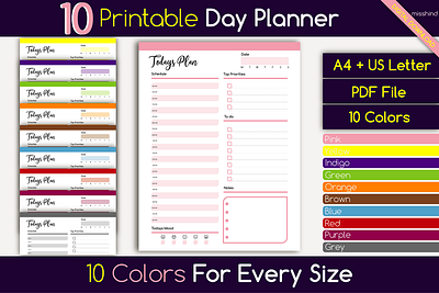 10 Printable Daily Planner bundle pages day planner design digital paper graphic design nootbook notebook paper paper