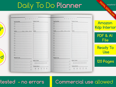 Daily to Do Planner • KDP Interior amazon kdp bleed bundle pages daily to do planner kdp design digital paper kdp kdp interior notebook