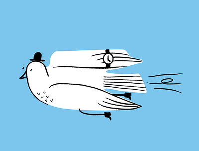 Time flies ⏰🪽 bird design doodle flying illo illustration lol sketch time watch