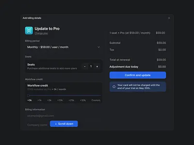Billing Details | Dark 🌜 aterial ui attio billing billing design billing details billing page billing system dark dark mode dark theme design billing pages interaction design payment payment card details payment details form preferences profile preferences sergushkin tailwind tailwind css